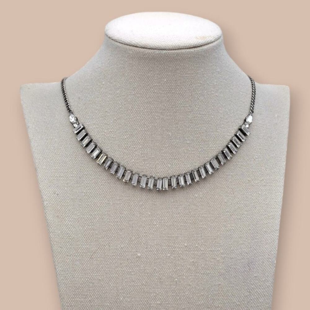 Fossil Baguette Rhinestone Silver Necklace with Key Charm